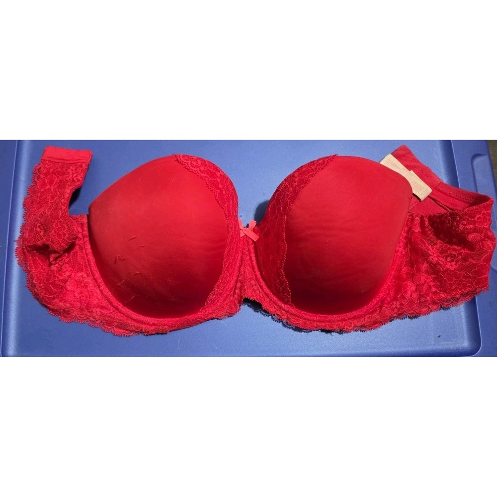 Victoria's Secret Dream Angels Push Up Bra 36DD Red Floral Lace Underwire Fringe